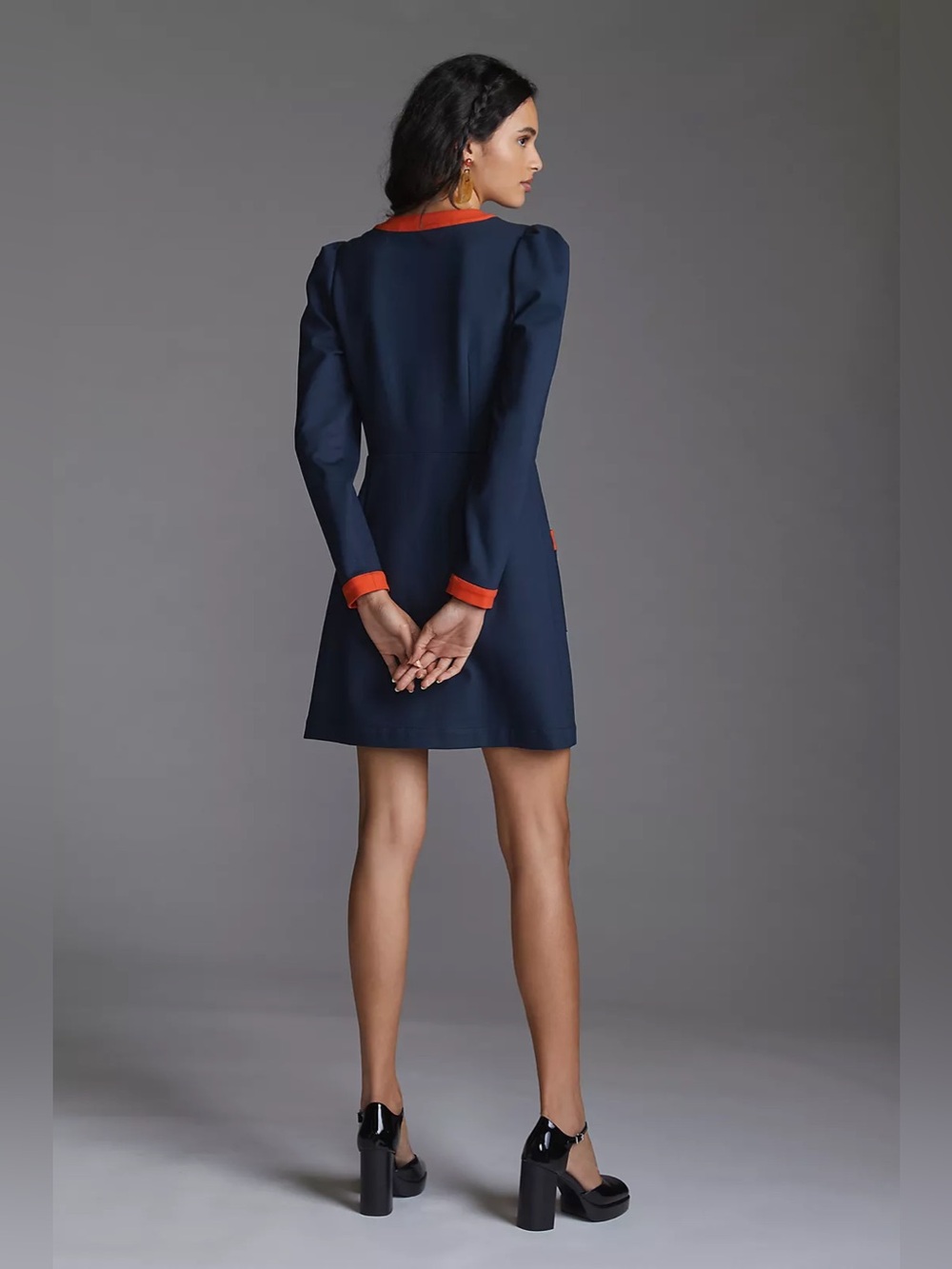 MAEVE Navy and Orange Contrast Trim Knit Dress ๐๐ - Picture 2 of 5